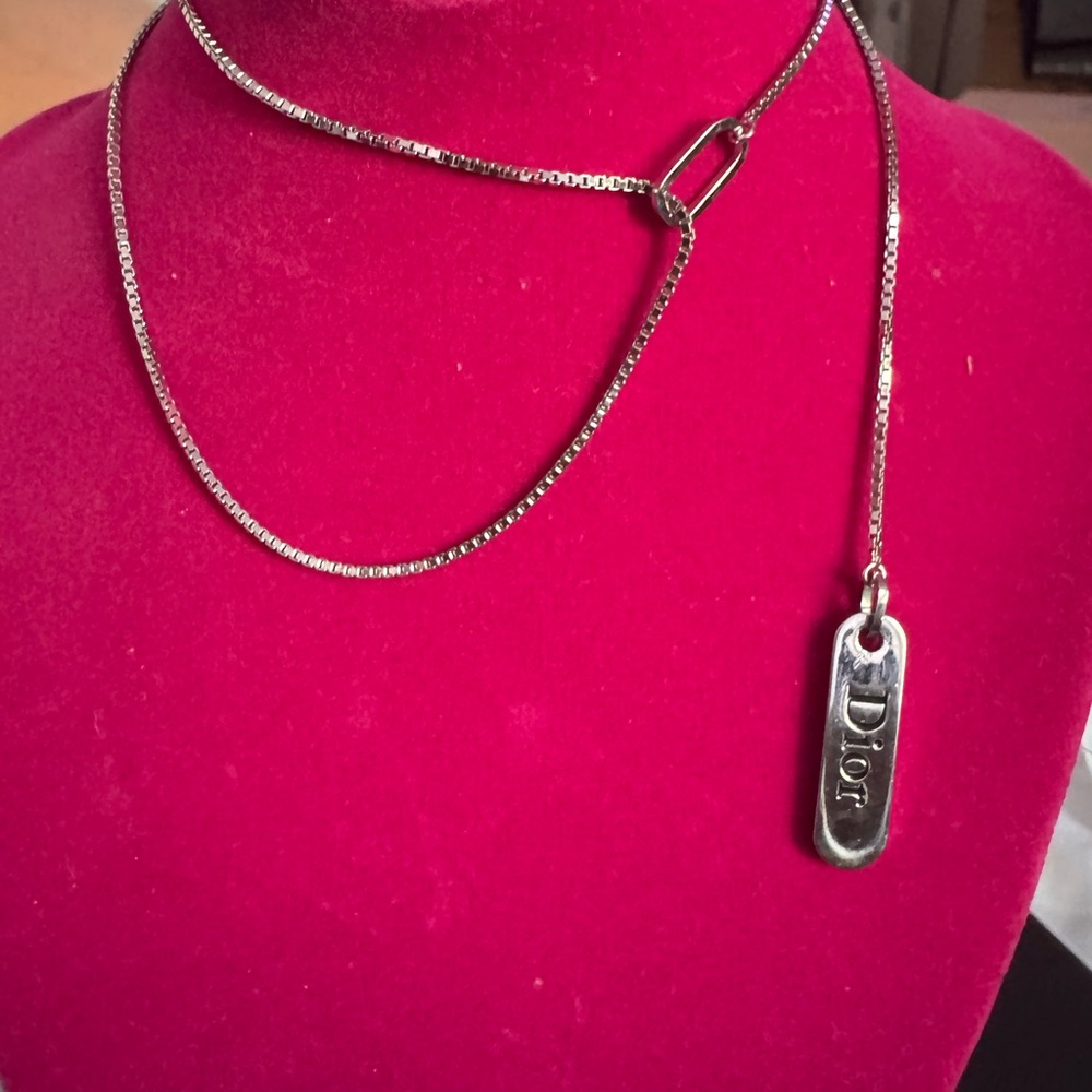 Dior Silver Chain Necklace with Logo Pendant